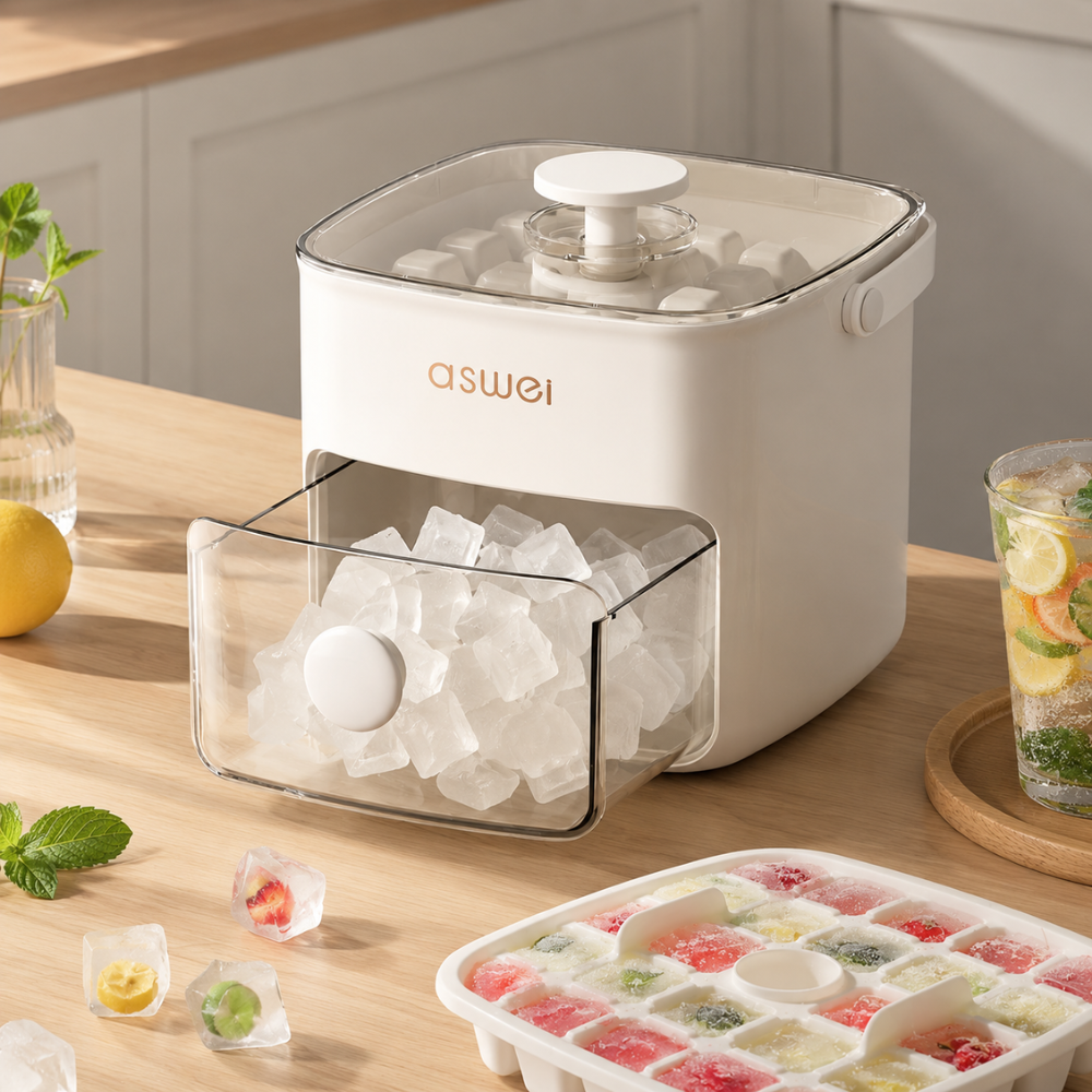 2 in 1 Eiswürfelform mit Deckel und Aufbewahrungsbox 48 Fächer Manuelle Eiswürfelbox 300 ml