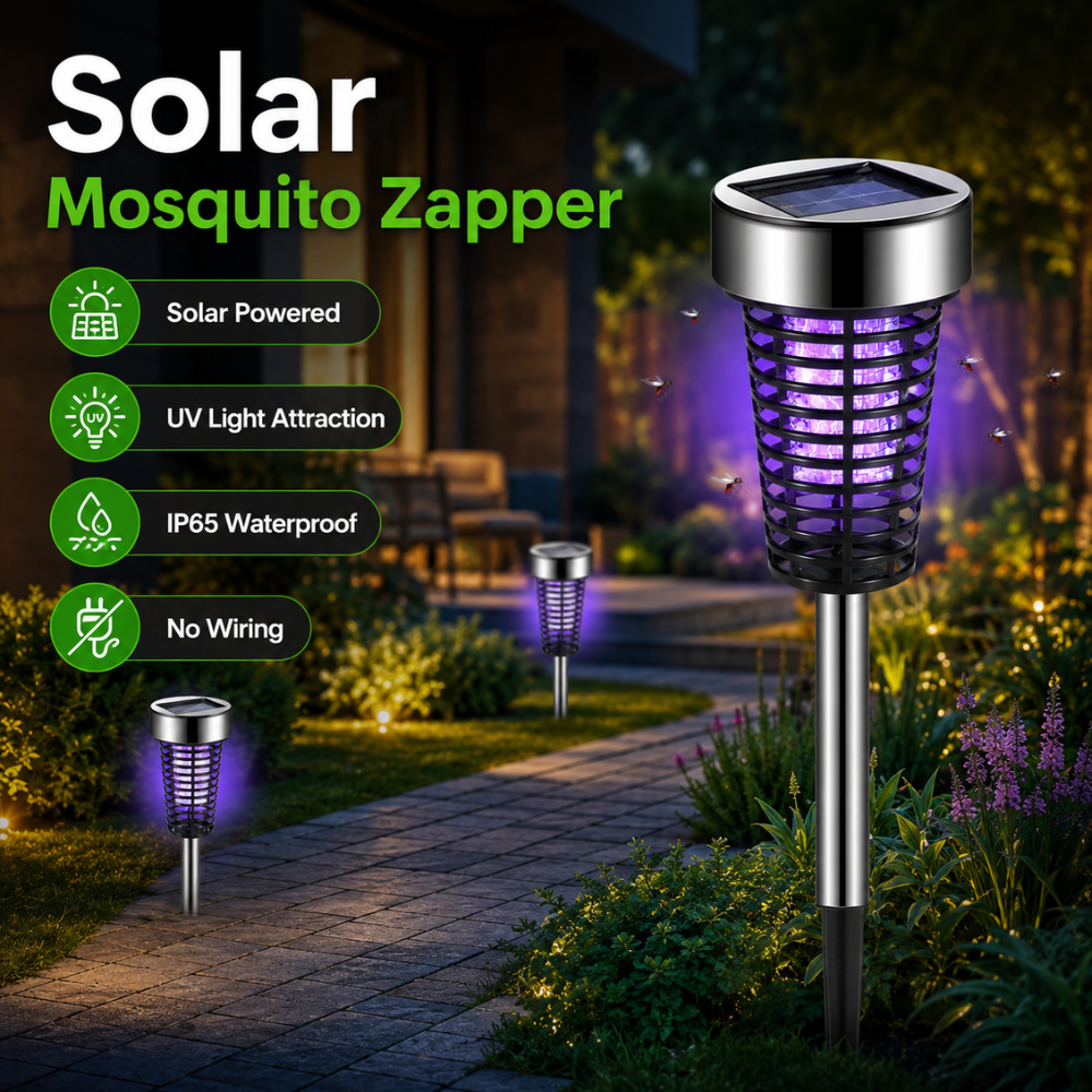 Solar Mückenvernichter für Außen – Wasserdichte UV Insektenfalle mit LED Licht für Garten, Terrasse & Camping