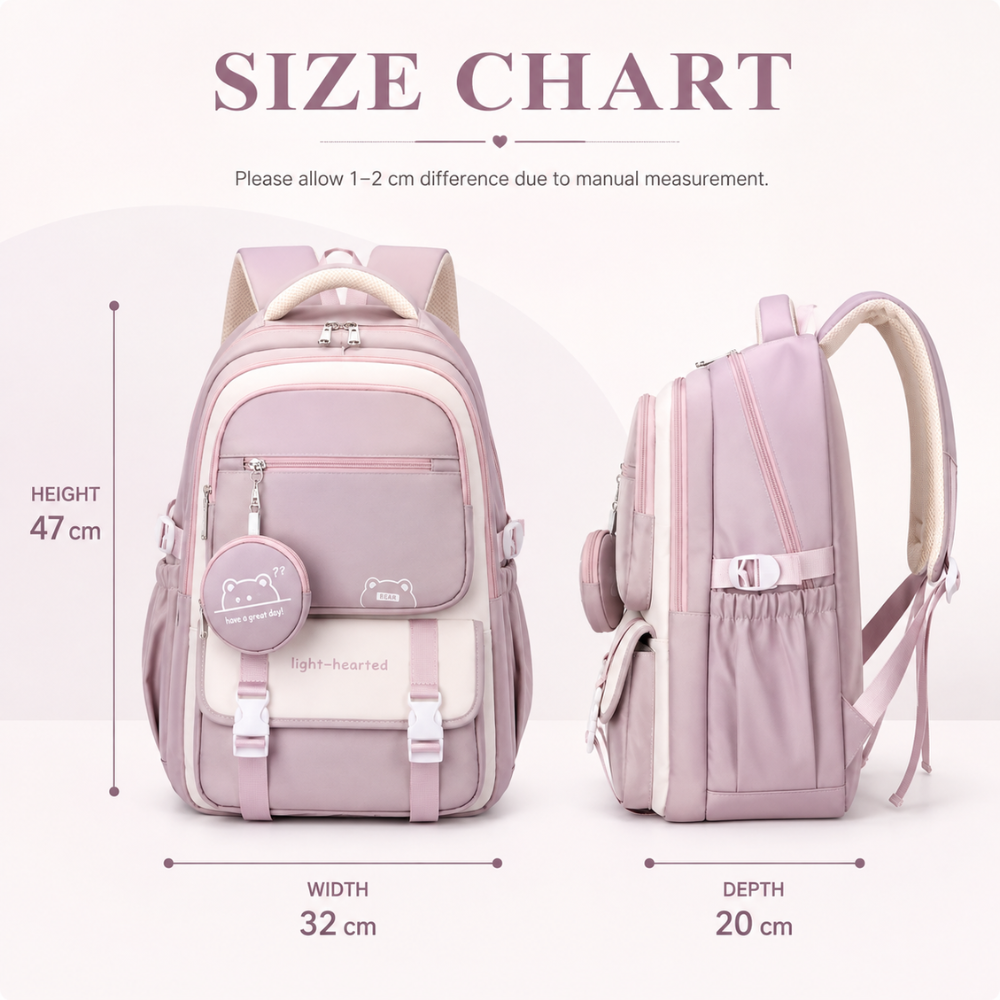 Kawaii Schulrucksack mit mehreren Fächern & Mini-Tasche – Leichter großer Rucksack für Schule, Uni & Reisen