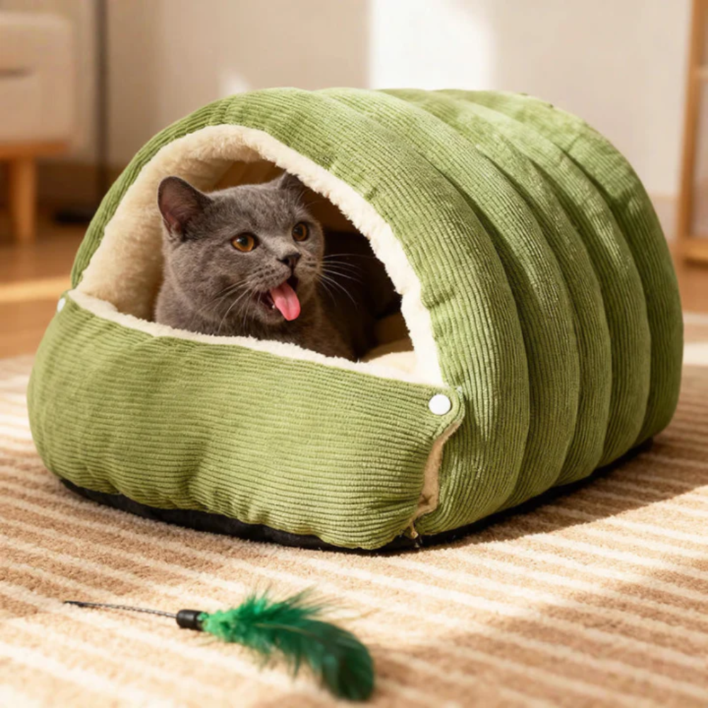Kuschelige Haustierhöhle aus Polyesterfaser Katzenbett Hundebett in Cordoptik für Katzen und Kleine Hunde