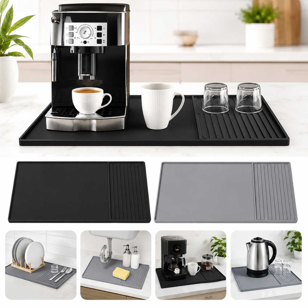 2-in-1 Kaffeemaschinen Unterlage aus Silikon – Abtropfmatte & Arbeitsplattenschutz für Kaffeevollautomat, Siebträger & Küche