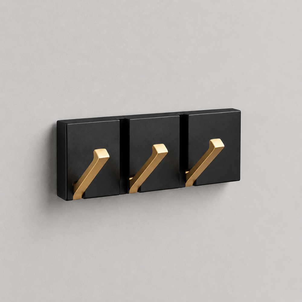 Klappbare Wandgarderobe aus Edelstahl 5 Haken Schwarz Gold für Flur Bad Küche und Eingang