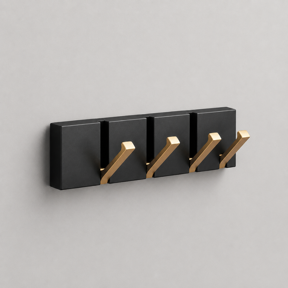 Klappbare Wandgarderobe aus Edelstahl 5 Haken Schwarz Gold für Flur Bad Küche und Eingang