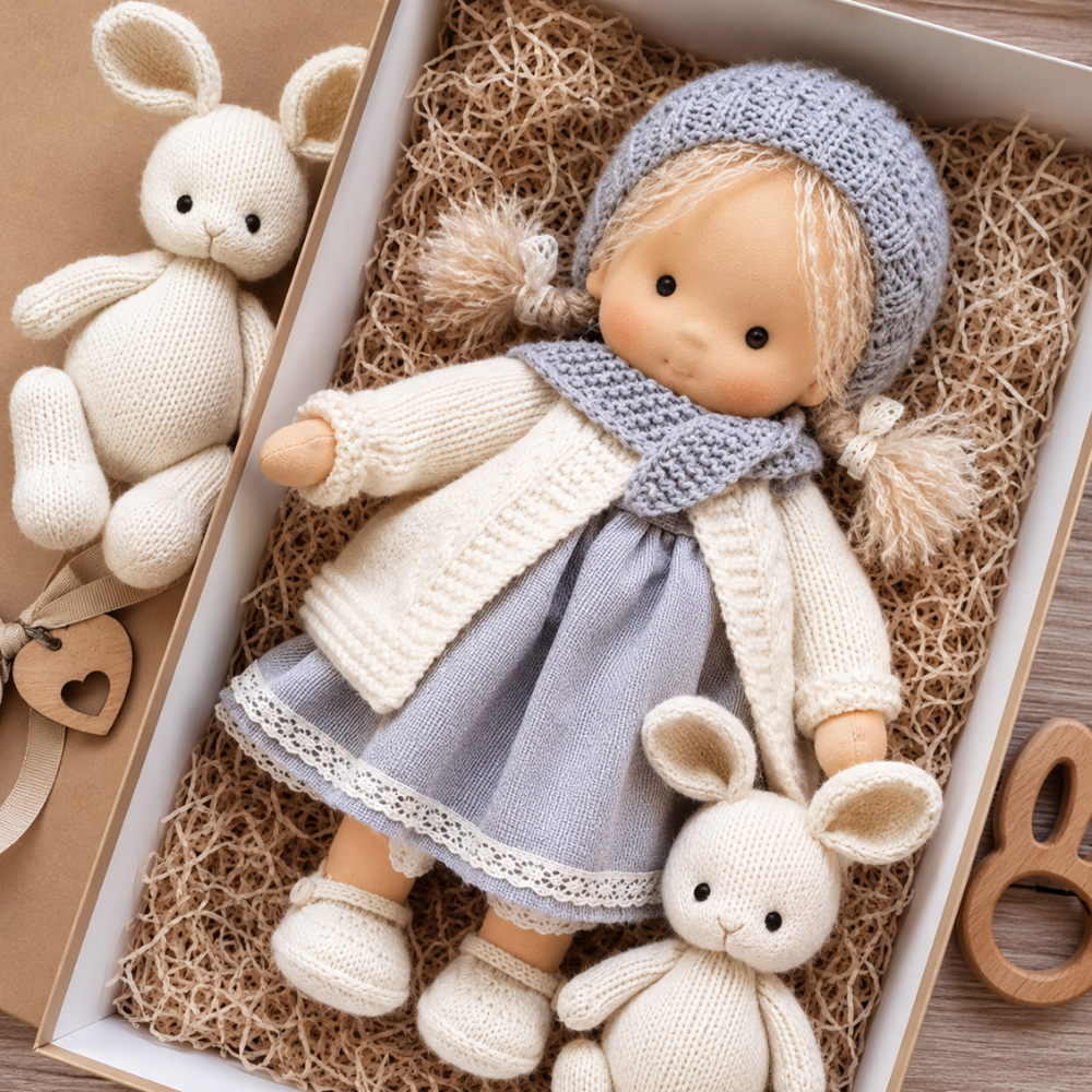 Waldorf-inspirierte Stoffpuppe 30 cm für Kinder Weiche Ragdoll Kuschelpuppe zum Spielen und Dekorieren