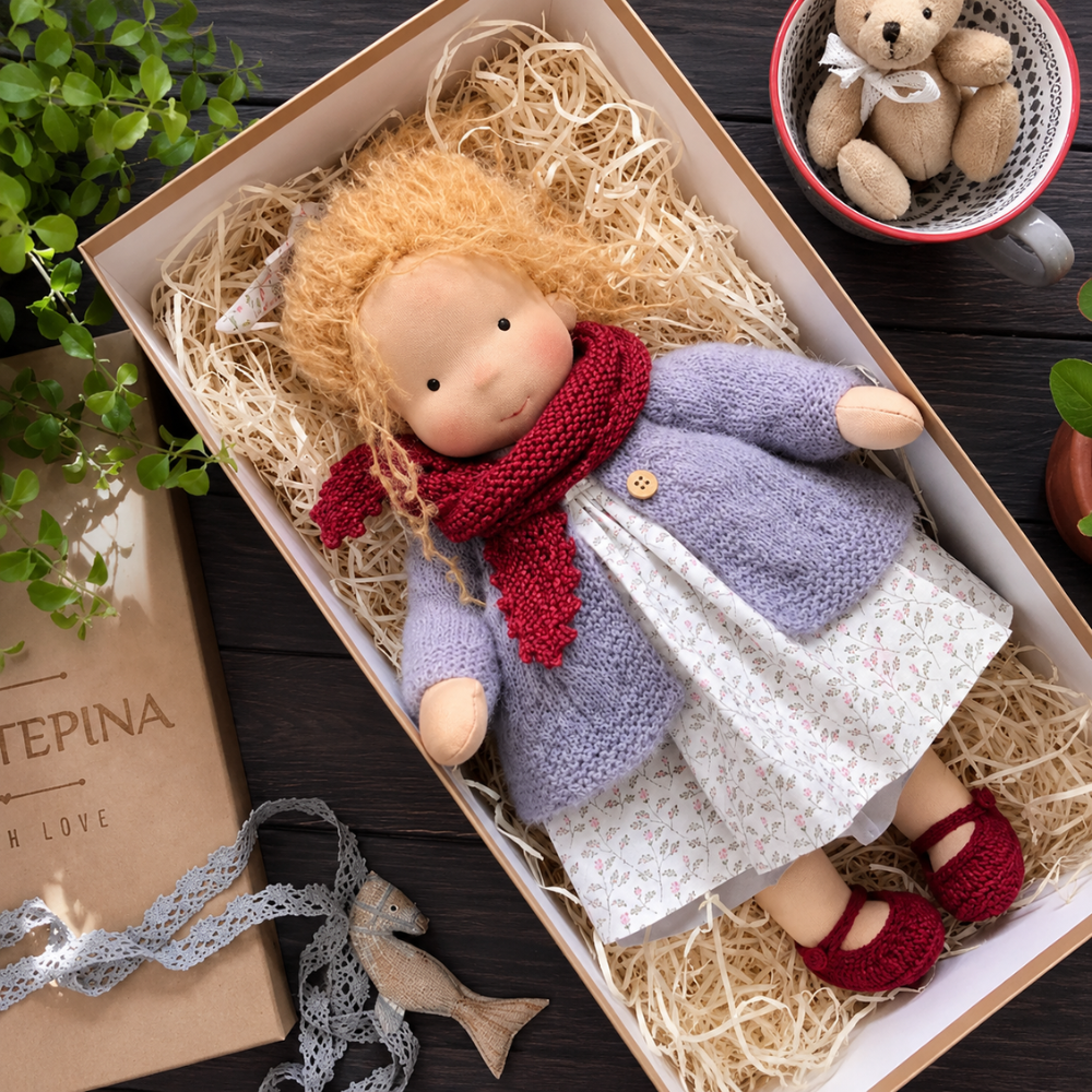 Waldorf-inspirierte Stoffpuppe 30 cm für Kinder Weiche Ragdoll Kuschelpuppe zum Spielen und Dekorieren