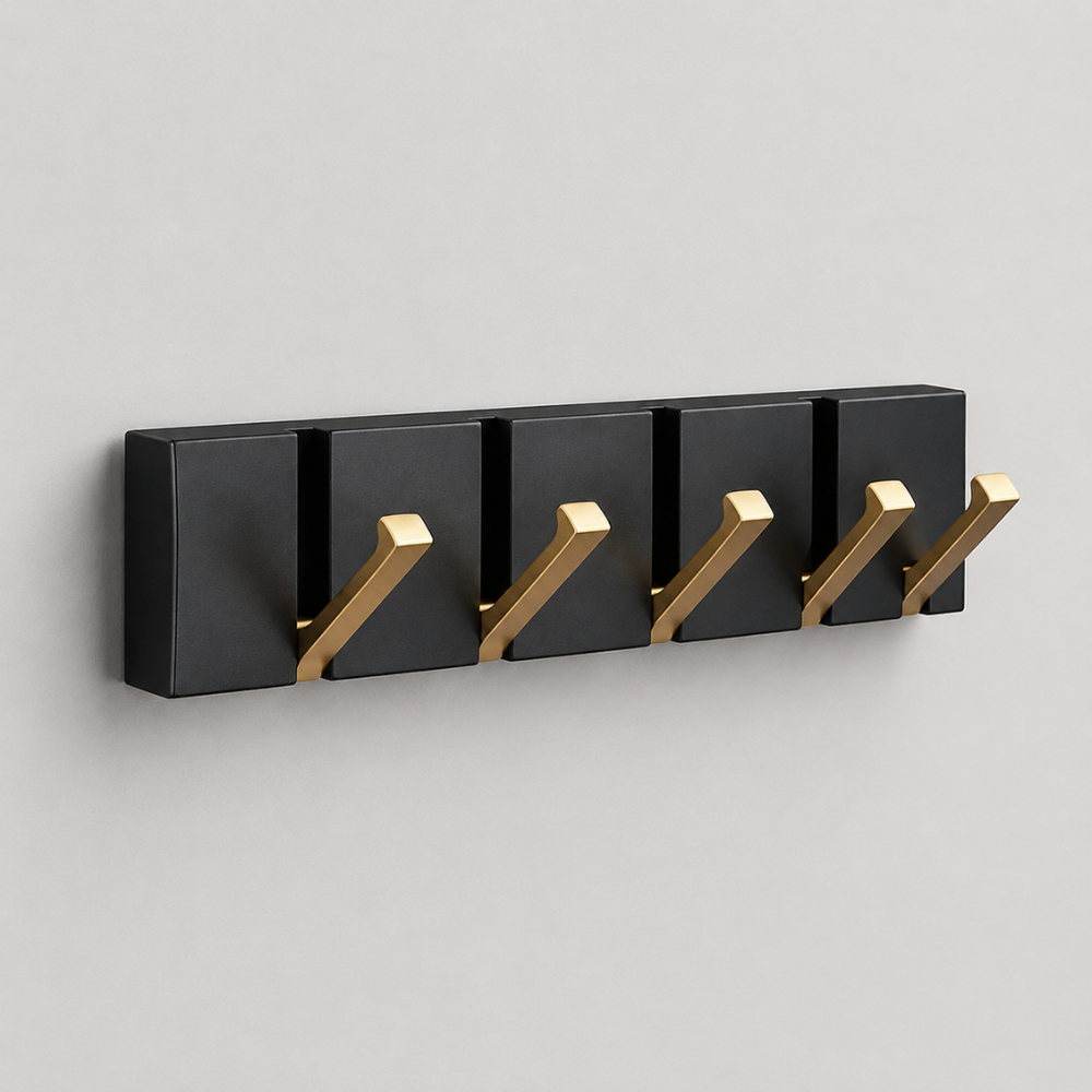 Klappbare Wandgarderobe aus Edelstahl 5 Haken Schwarz Gold für Flur Bad Küche und Eingang