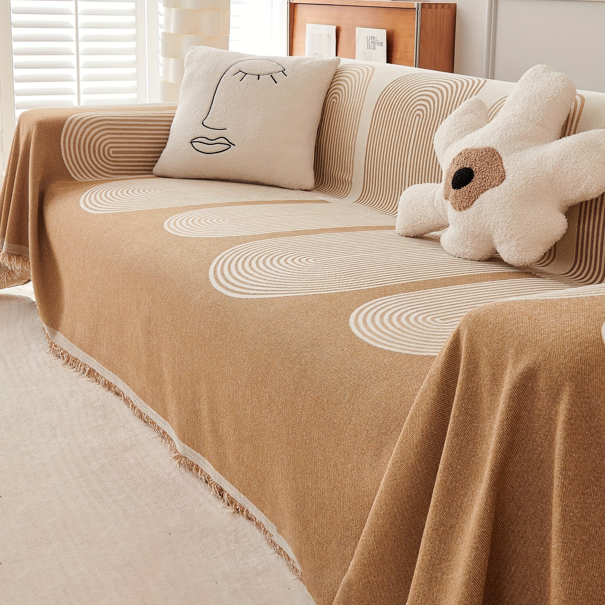 Boho Sofabezug Chenille – Rutschfeste Sofadecke mit Fransen für Couch, Sofa & Wohnzimmer