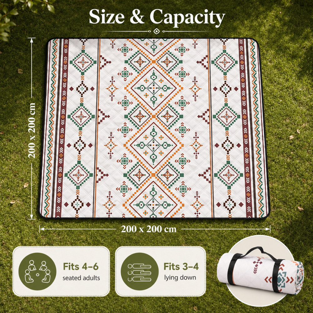 Picknickdecke 200 x 200 cm Outdoor Campingdecke aus Polyester Faltbare Stranddecke mit Tragegriff für Garten Strand
