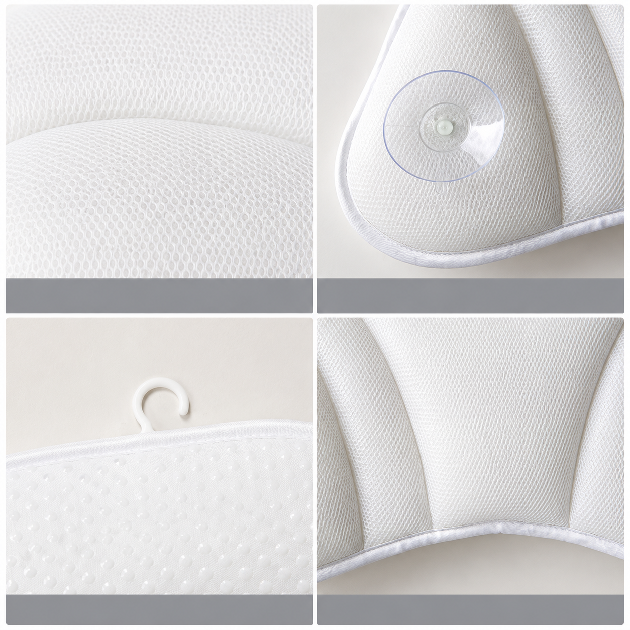 Badewannenkissen mit Nacken- und Rückenstütze – Ergonomisches Badekissen aus 4D-Air-Mesh mit 6 Saugnäpfen