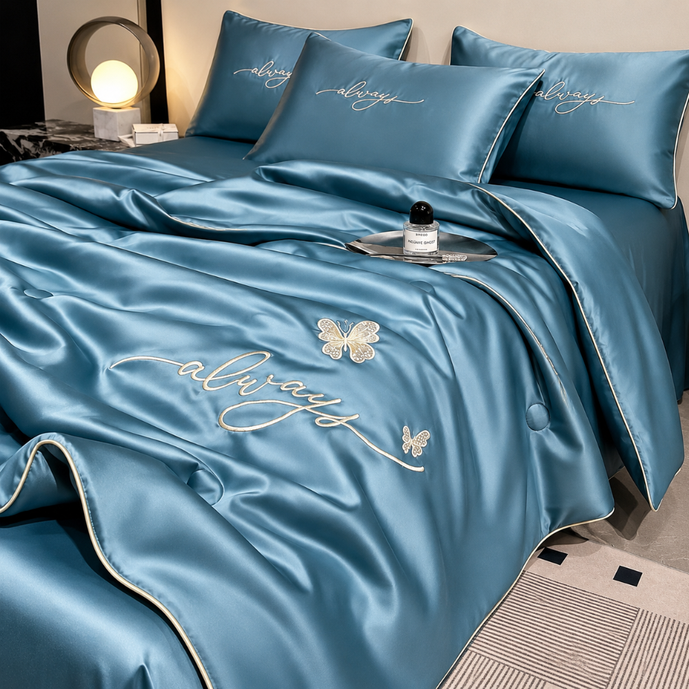 Luxuriöse Sommerdecke mit seidigem Gefühl – leichte kühlende Bettdecke, atmungsaktive Schlafdecke für Schlafzimmer & Gästezimmer