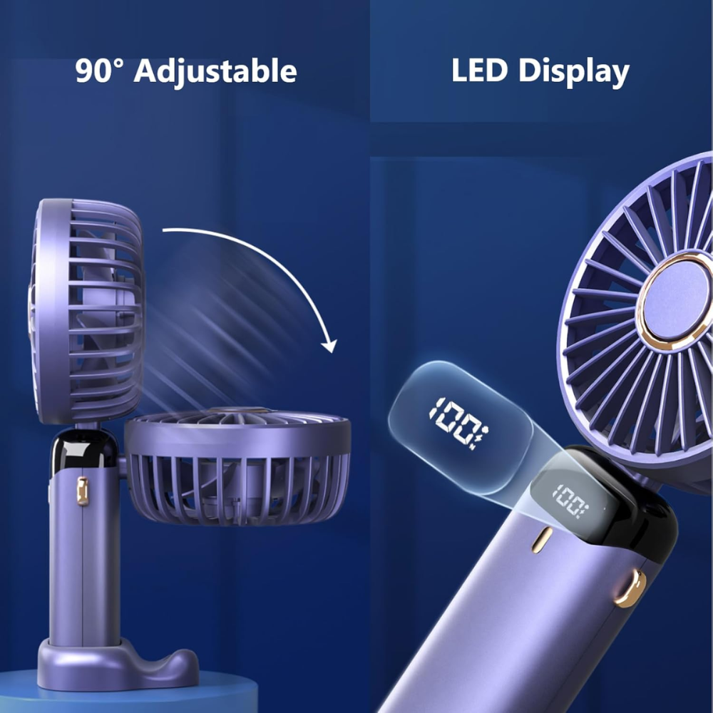 Kompakter USB-Handventilator – tragbarer Mini-Ventilator mit LED-Anzeige, 5 Geschwindigkeitsstufen und klappbarem Design