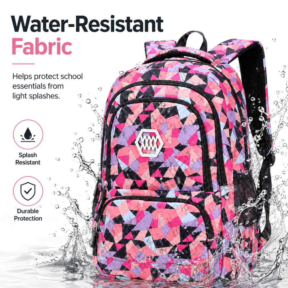 3-teiliges Schulrucksack-Set mit geometrischem Muster – Wasserabweisender Rucksack mit Laptopfach, Lunch-Tasche & Etui
