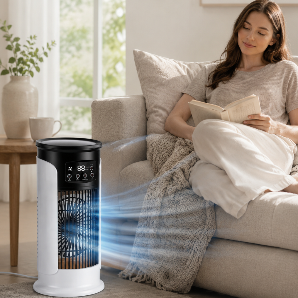 Mobiler Luftkühler 3 in 1 mit Sprühnebel USB Tischventilator LED Anzeige Timer für Büro Schlafzimmer