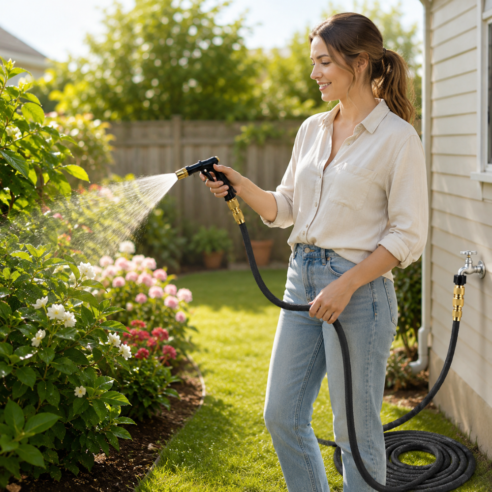 Erweiterbarer Gartenschlauch mit Sprühpistole – Flexibles Wasserschlauch-Set mit Messinganschlüssen für Garten, Autowäsche & Bewässerung