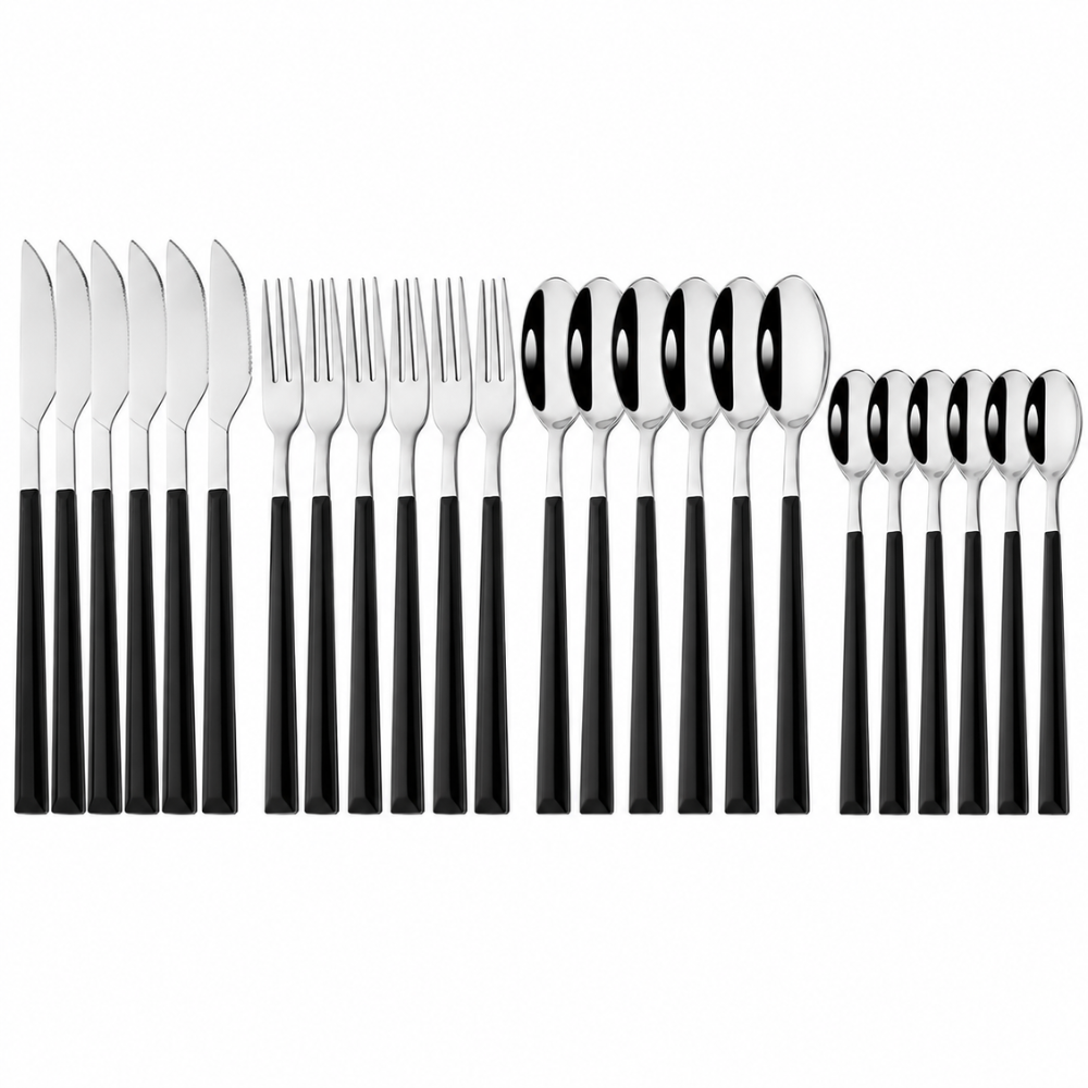 Elegantes Besteck-Set mit Holzimitat Griff - Stilvolles Essbesteck für Küche & Festlich gedeckten Tisch
