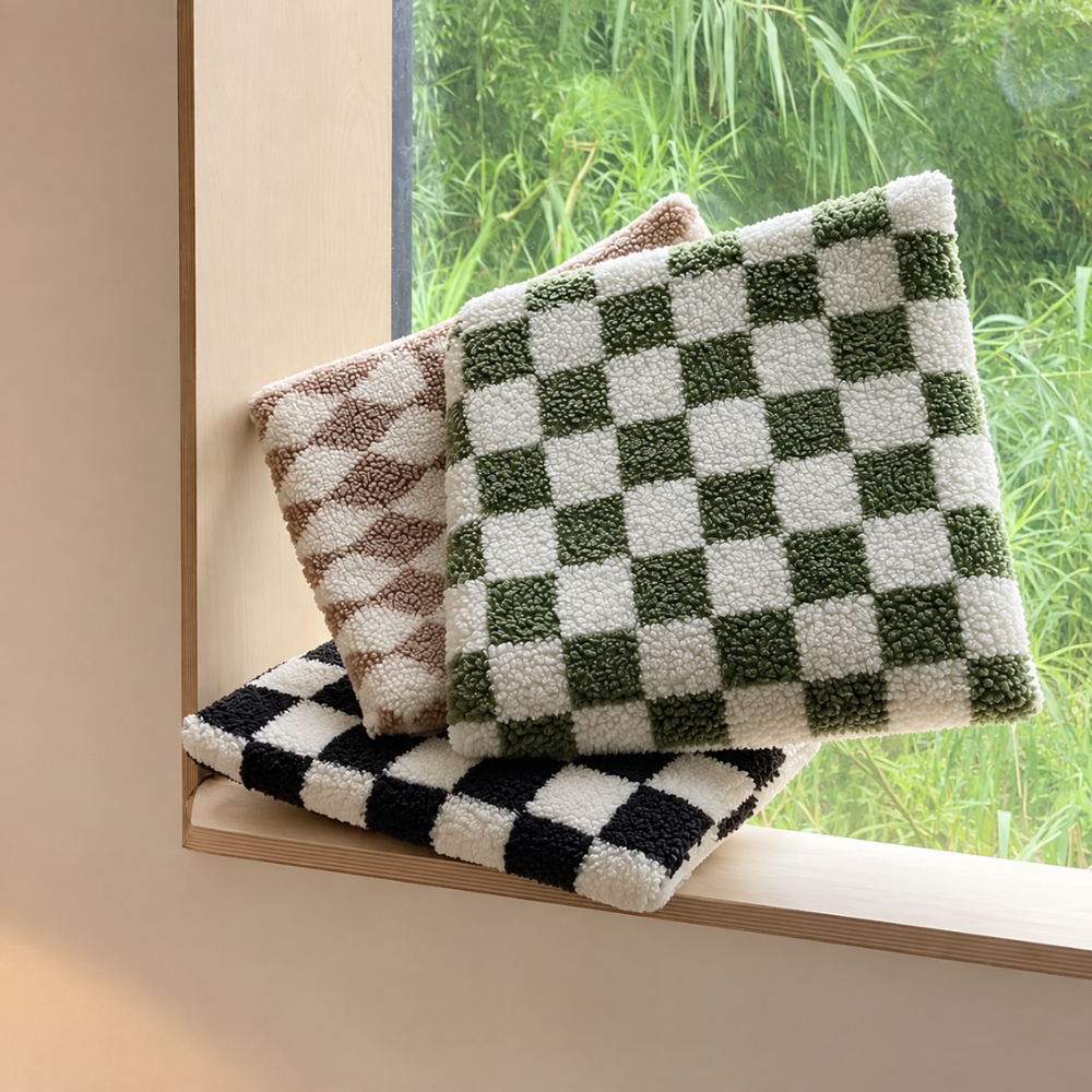 Gemütliches Polarfleece Kissen mit Nordischem Schachbrettdesign für Stilvolle Wohnräume
