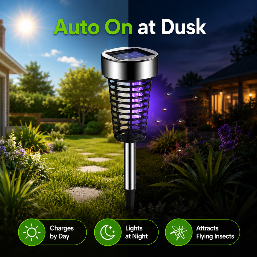 Solar Mückenvernichter für Außen – Wasserdichte UV Insektenfalle mit LED Licht für Garten, Terrasse & Camping