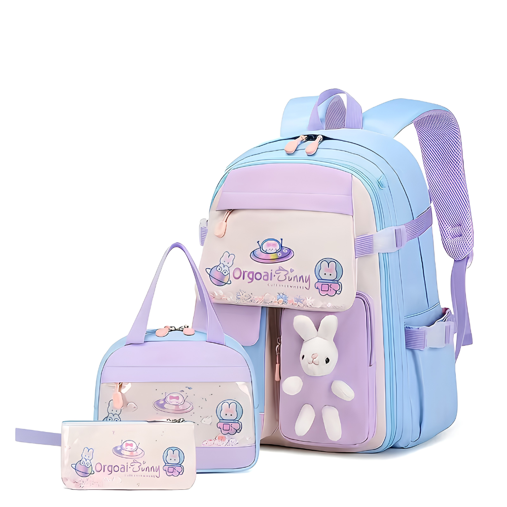 Hasen-Schulrucksack 44 × 30 × 15 cm – Großer Mädchenrucksack mit Brustgurt, Seitentaschen & viel Stauraum