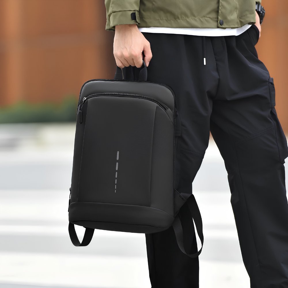 Schlanker Business-Laptoprucksack 42 × 29 × 8 cm – Wasserabweisender PVC-Rucksack mit mehreren Fächern