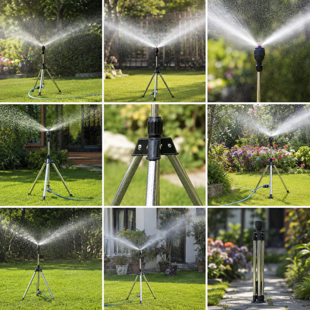 360° Automatischer Rasensprenger mit Edelstahl-Stativ – Höhenverstellbarer Garten-Sprinkler für Rasen, Beete & Bewässerung