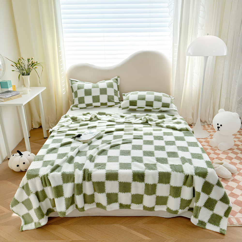 Kunstfell-Plaid im Blockdesign 100x150 bis 200x230 cm – Kuschelige Tagesdecke als Bettüberwurf