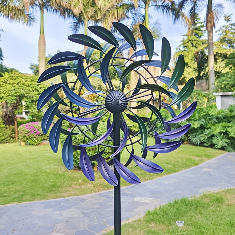 Metall Windspinner für Garten – Kinetische Gartenstecker Deko mit Lila-Blauen Blättern für Rasen, Terrasse & Balkon