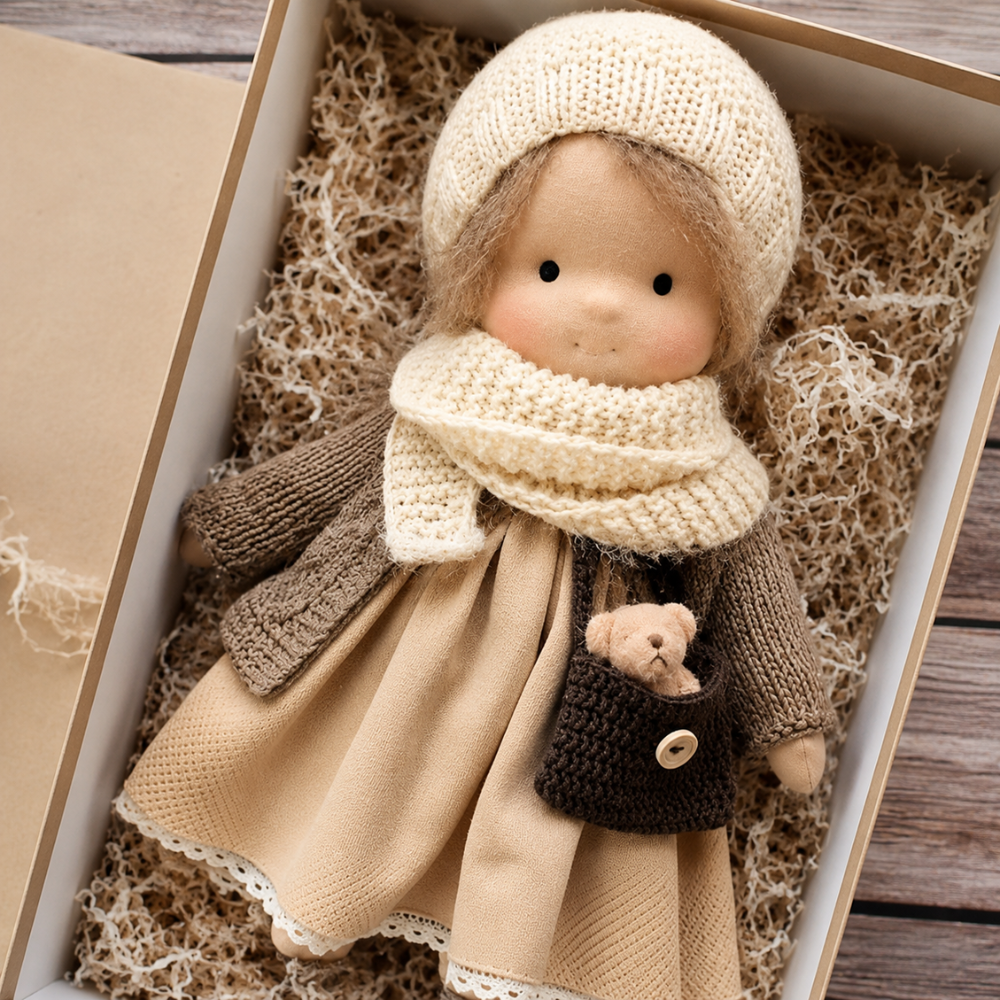 Waldorf-inspirierte Stoffpuppe 30 cm für Kinder Weiche Ragdoll Kuschelpuppe zum Spielen und Dekorieren