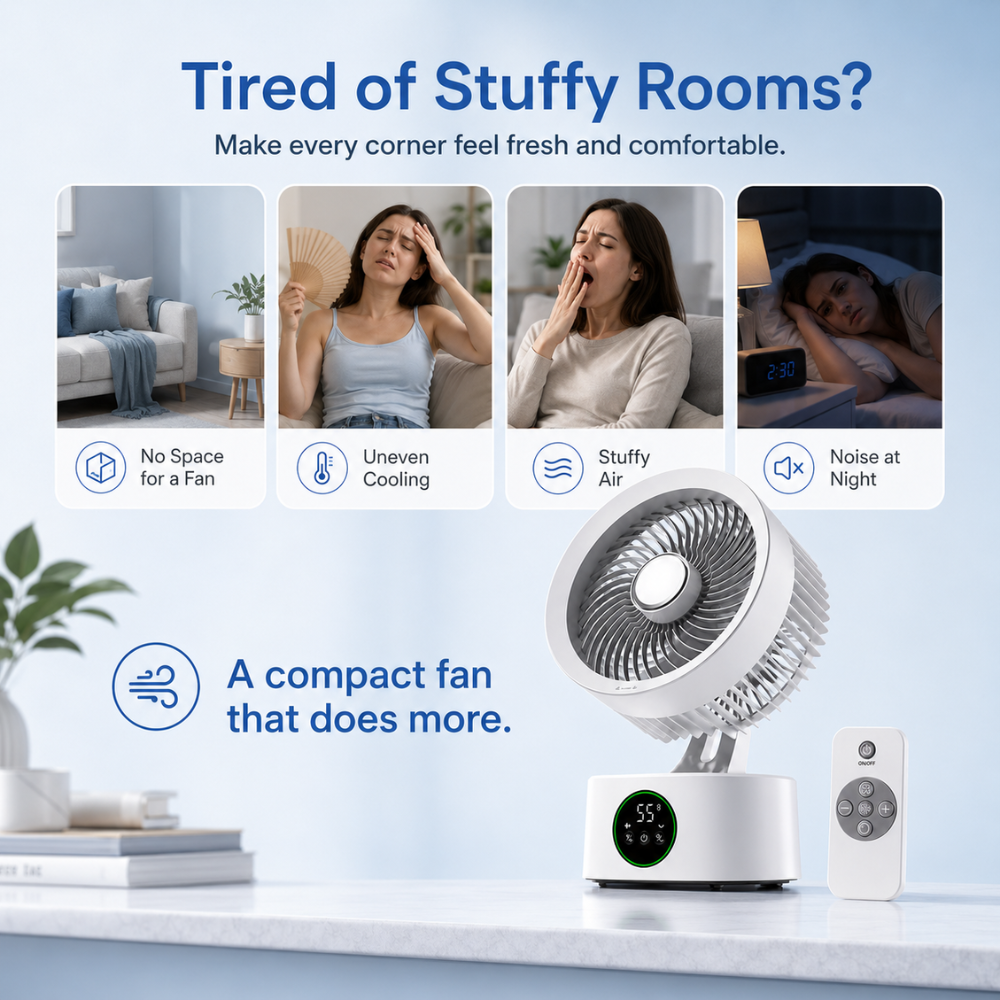 Tragbarer USB Wandventilator mit Akku Fernbedienung Sprachsteuerung 3 Geschwindigkeiten Nachtlicht ABS