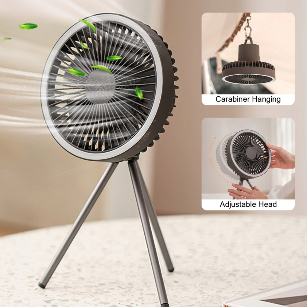 Camping Ventilator mit LED Licht USB Akku Powerbank Hängend oder mit Stativ für Zelt Outdoor