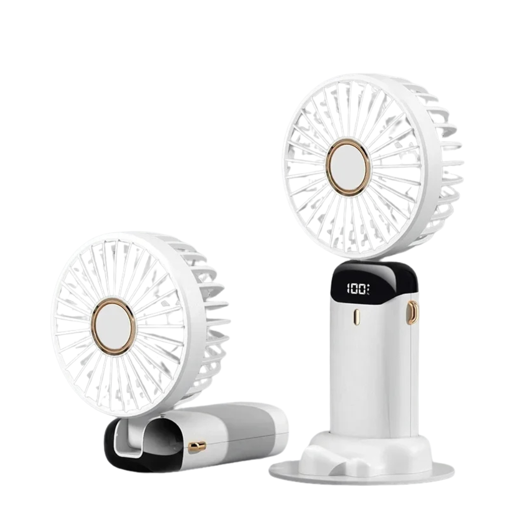 Kompakter USB-Handventilator – tragbarer Mini-Ventilator mit LED-Anzeige, 5 Geschwindigkeitsstufen und klappbarem Design