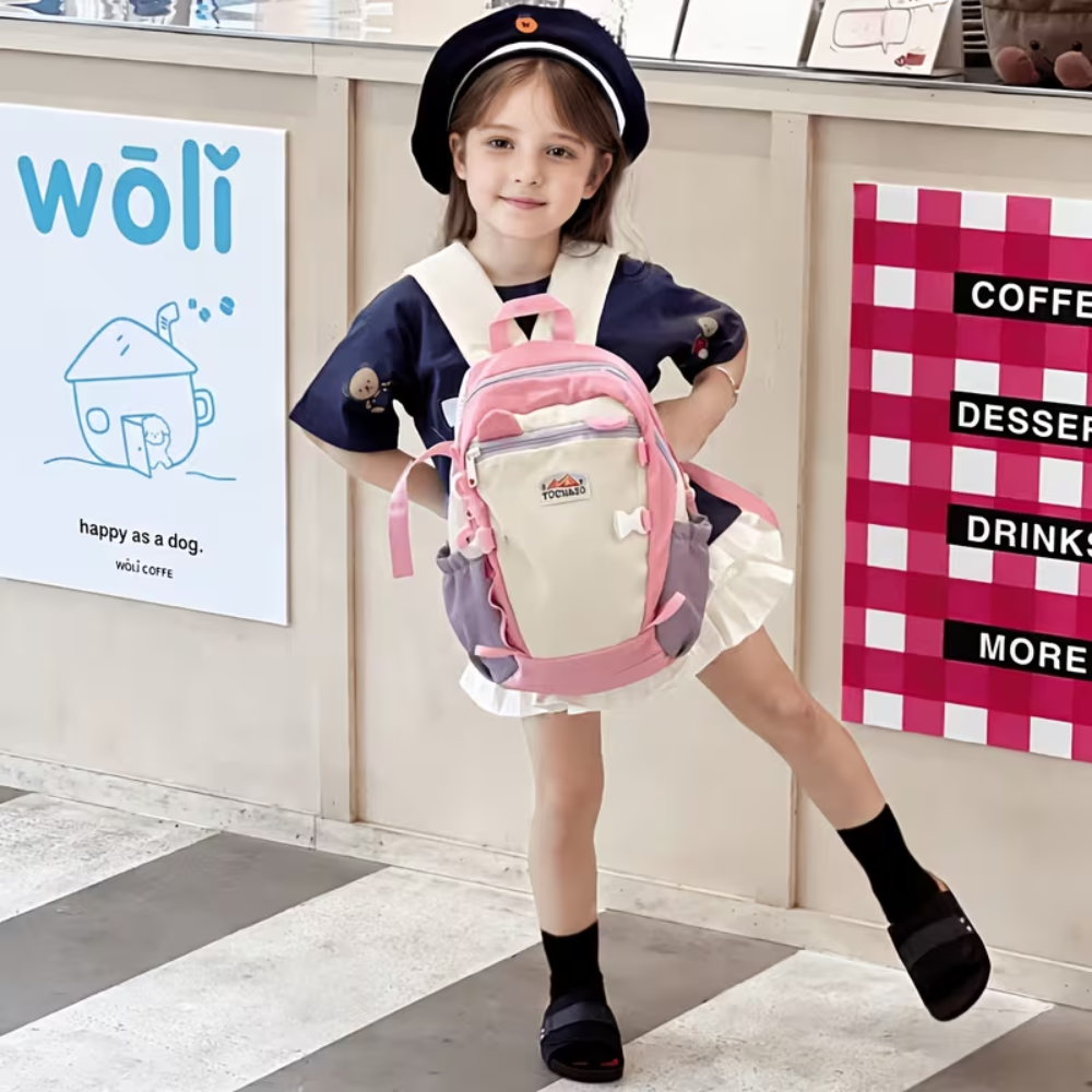 Kinder-Rucksack mit zweifarbigem Design – Leichter Kindergartenrucksack aus Polyester für 3–6 Jahre