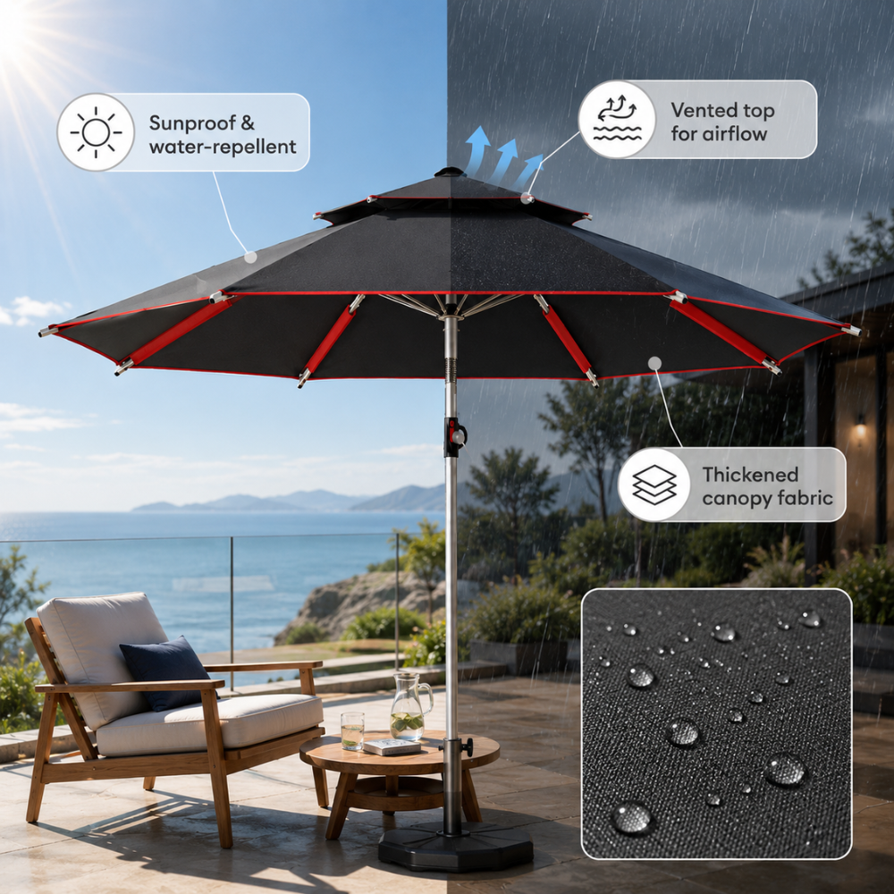 Verstellbarer Sonnenschirm Outdoor 2 m 2,2 m 2,4 m Strandschirm Gartenschirm Wasserabweisend für Terrasse Camping Strand
