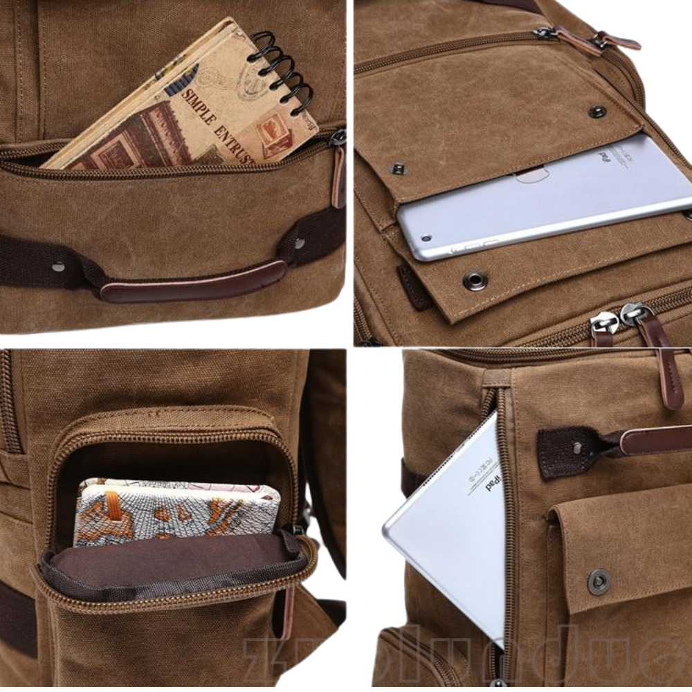 Garnet Großer Canvas Rucksack Vintage - Wasserabweisender Reiserucksack mit Laptopfach für Herren 36-55L, Laptopfach