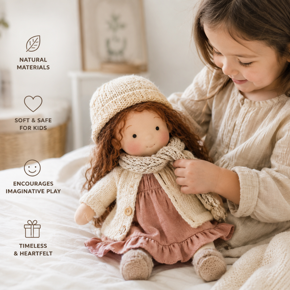 Waldorf-inspirierte Stoffpuppe 30 cm für Kinder Weiche Ragdoll Kuschelpuppe zum Spielen und Dekorieren
