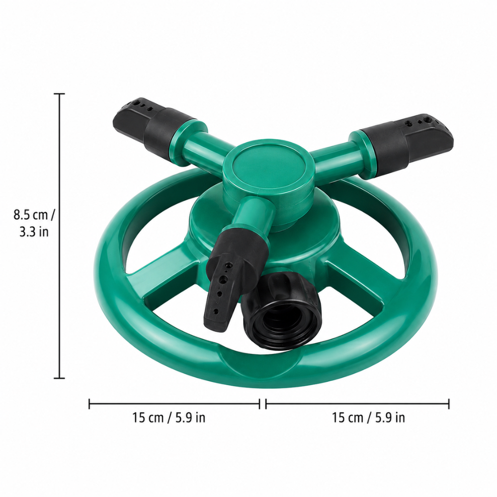 360° Rasensprenger mit 3 verstellbaren Sprüharmen – Automatischer Gartensprinkler für Rasen, Beete & Bewässerung