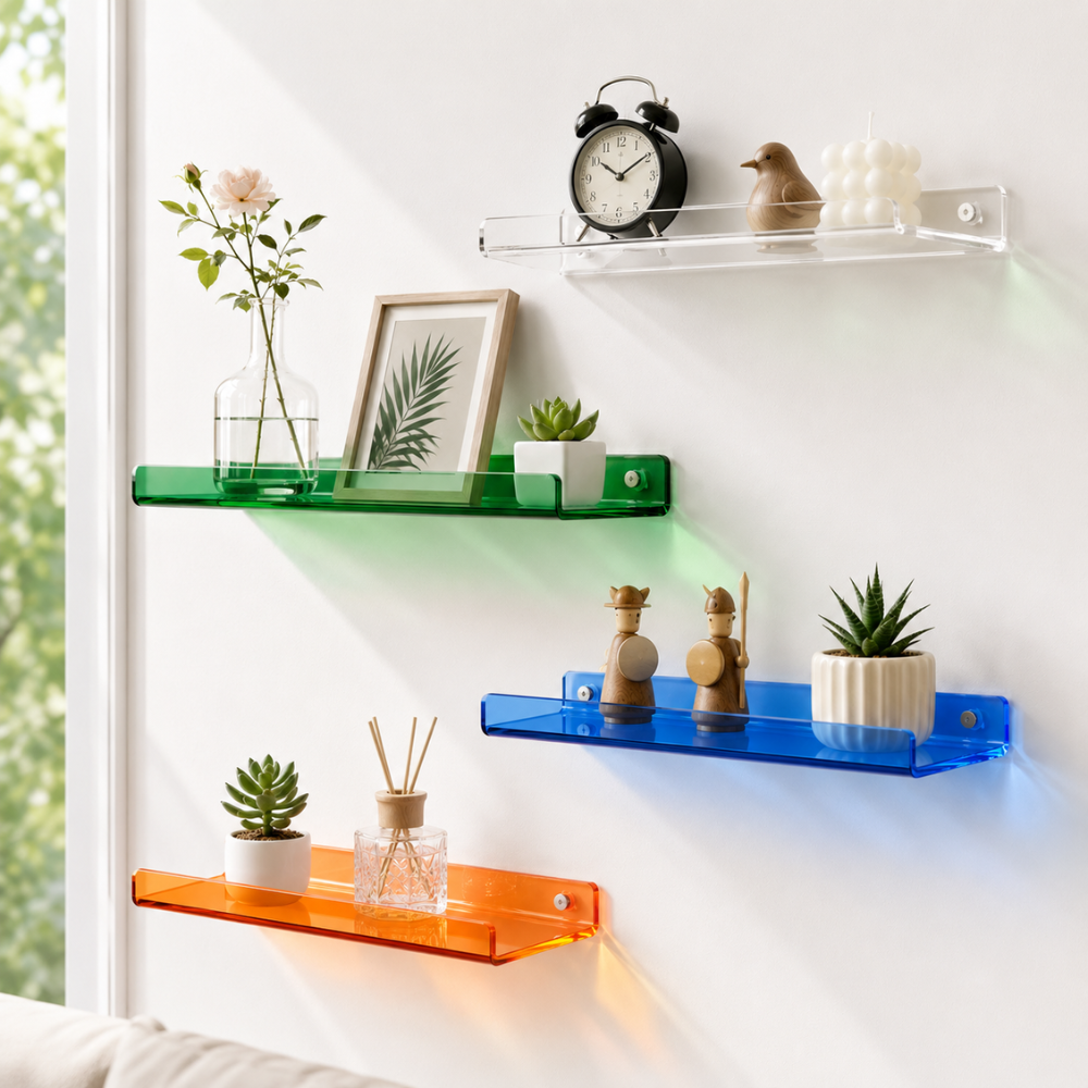 Selbstklebendes Acryl Wandregal ohne Bohren U oder L Form Wandablage in mehreren Farben und Größen