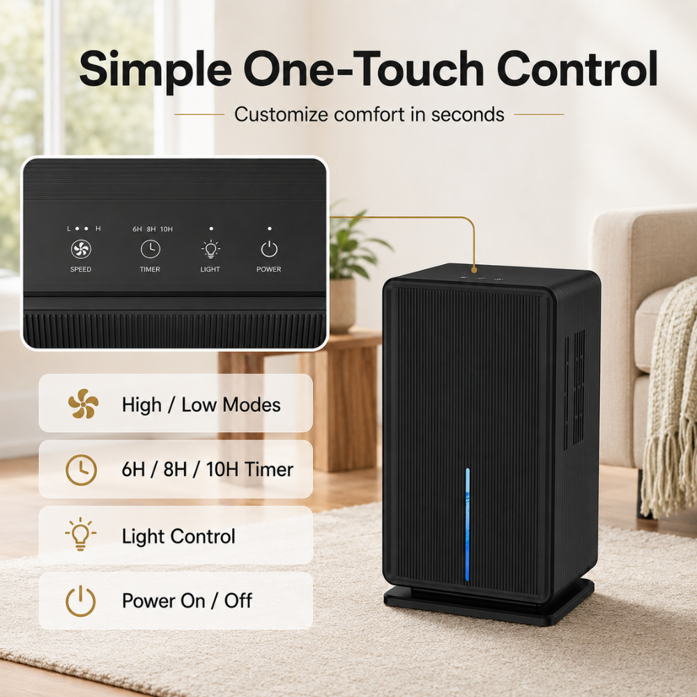 Kompakter 3L Luftentfeuchter für Zuhause | Leiser Raumentfeuchter mit Timer, Schlafmodus, Auto-Abschaltung und LED-Licht