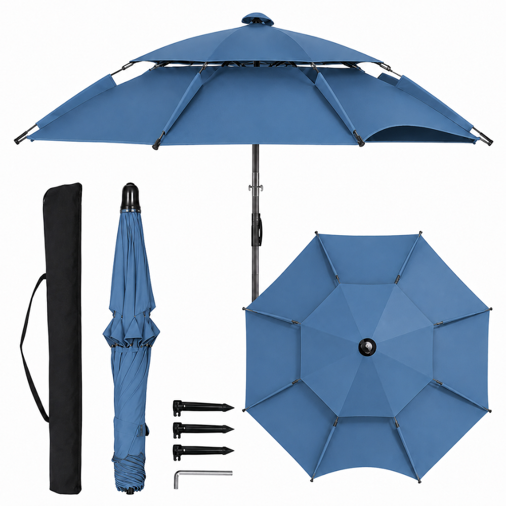 Verstellbarer Sonnenschirm Outdoor 2 m 2,2 m 2,4 m Strandschirm Gartenschirm Wasserabweisend für Terrasse Camping Strand