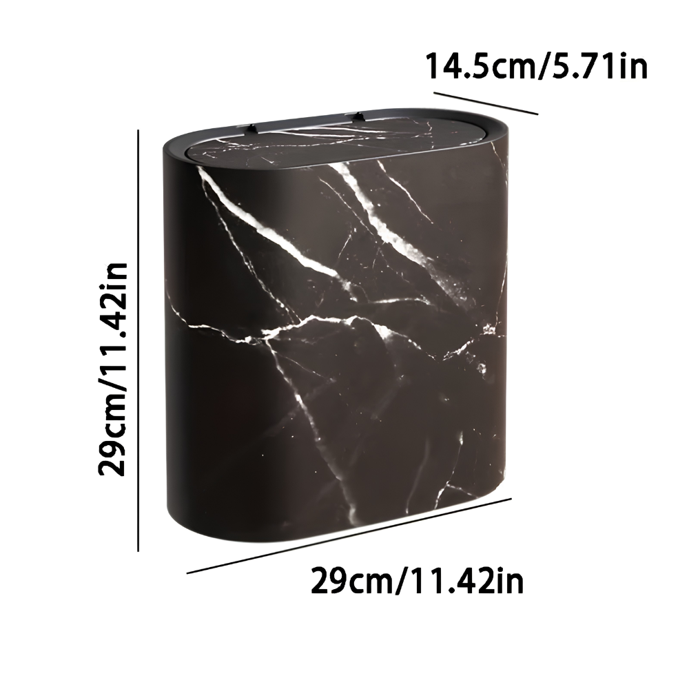 Ovale Kosmetik Eimer mit Deckel Marmor-Design - Platzsparender Mülleimer für Bad & Büro 29x29x14,5cm