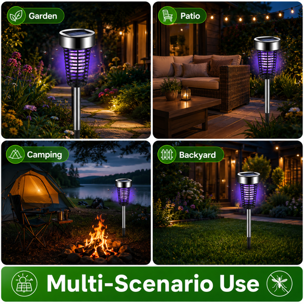 Solar Mückenvernichter für Außen – Wasserdichte UV Insektenfalle mit LED Licht für Garten, Terrasse & Camping