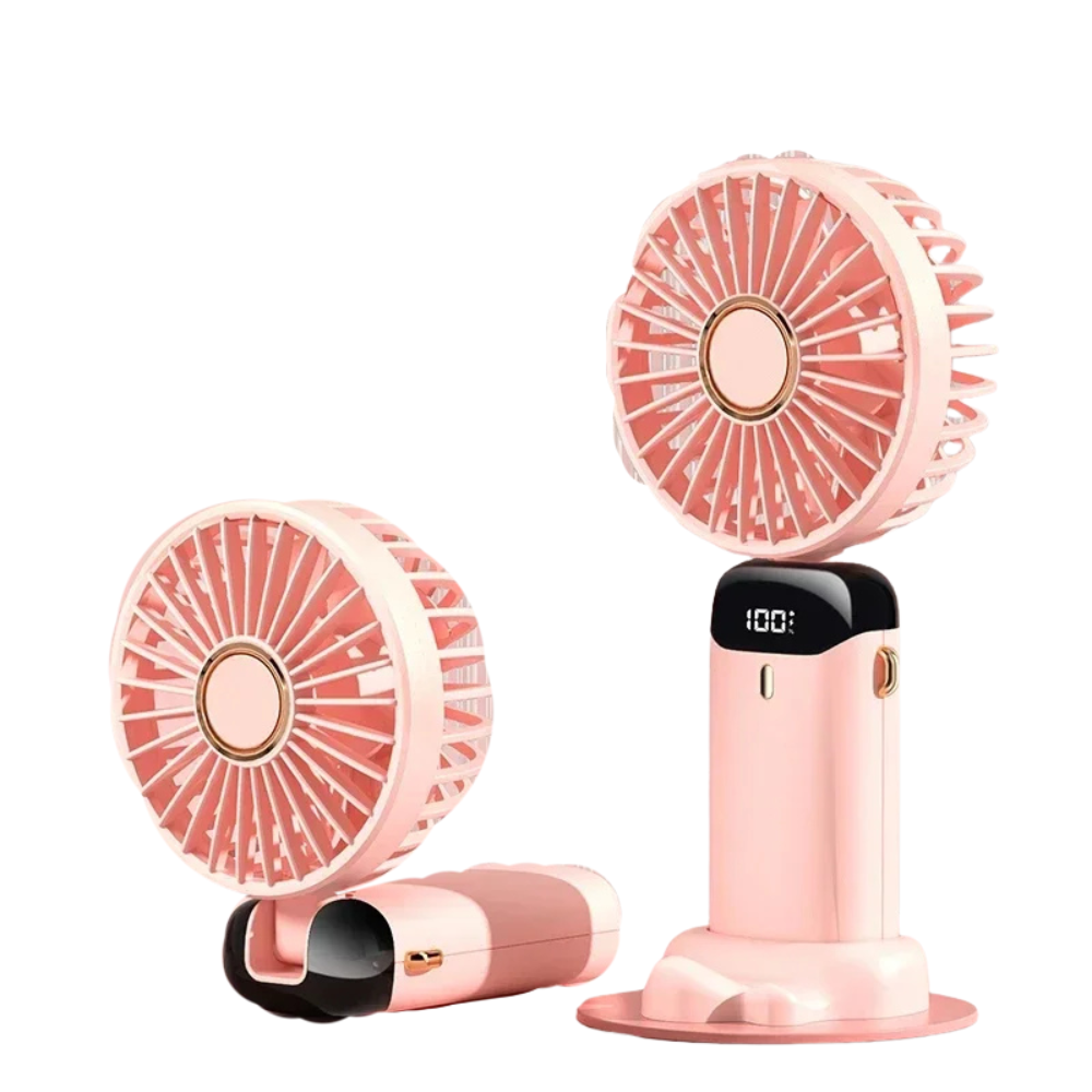 Kompakter USB-Handventilator – tragbarer Mini-Ventilator mit LED-Anzeige, 5 Geschwindigkeitsstufen und klappbarem Design