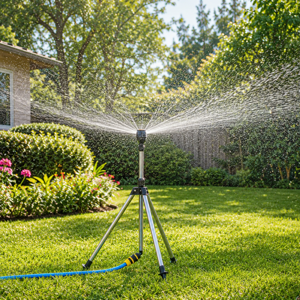 360° Automatischer Rasensprenger mit Edelstahl-Stativ – Höhenverstellbarer Garten-Sprinkler für Rasen, Beete & Bewässerung