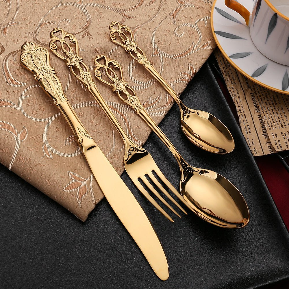 Elegantes Edelstahl Besteckset in Goldoptik - 24-teiliges Menübesteck mit prunkvollem Griff