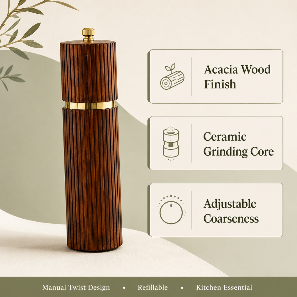 Salz- und Pfeffermühle Set aus Akazienholz – Gewürzmühlen mit Keramikmahlwerk & Einstellbarem Mahlgrad