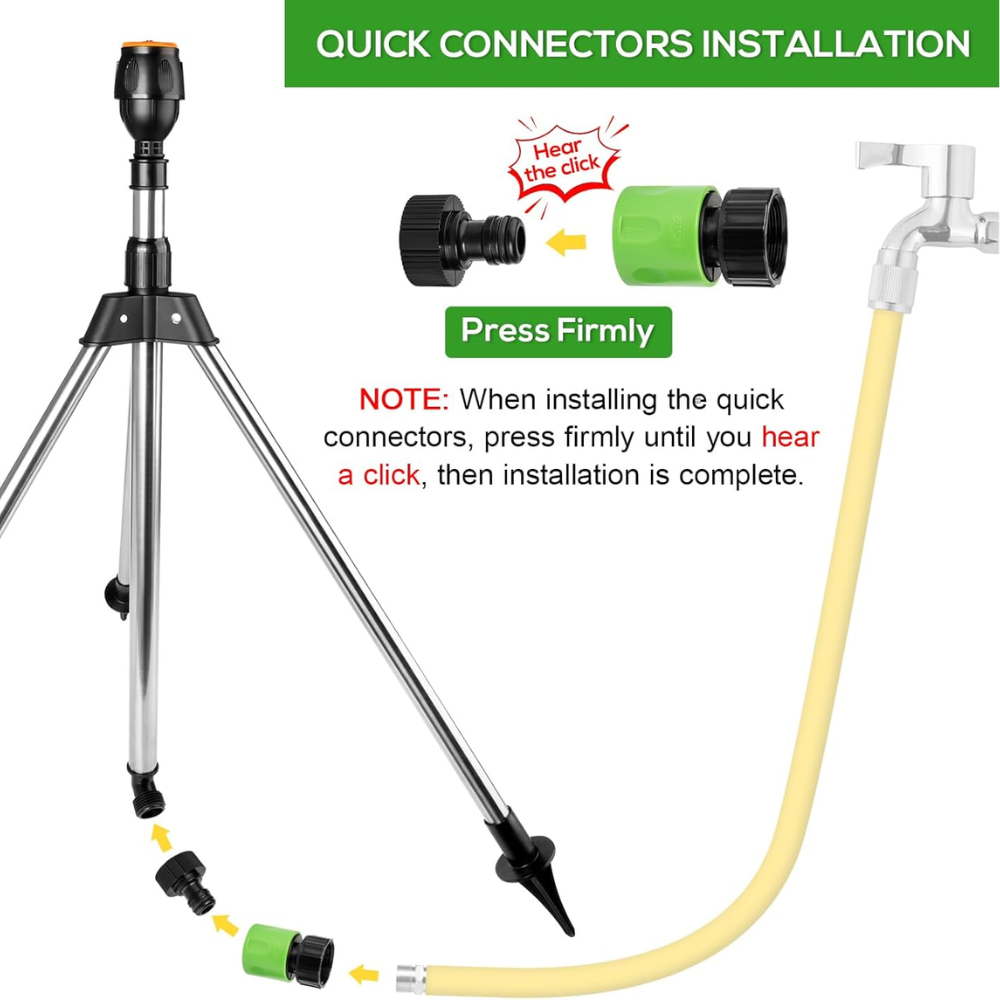 360° Gartensprinkler mit Stativ – Rotierender Rasensprenger mit teleskopischem Dreibein für Garten, Rasen & Bewässerung