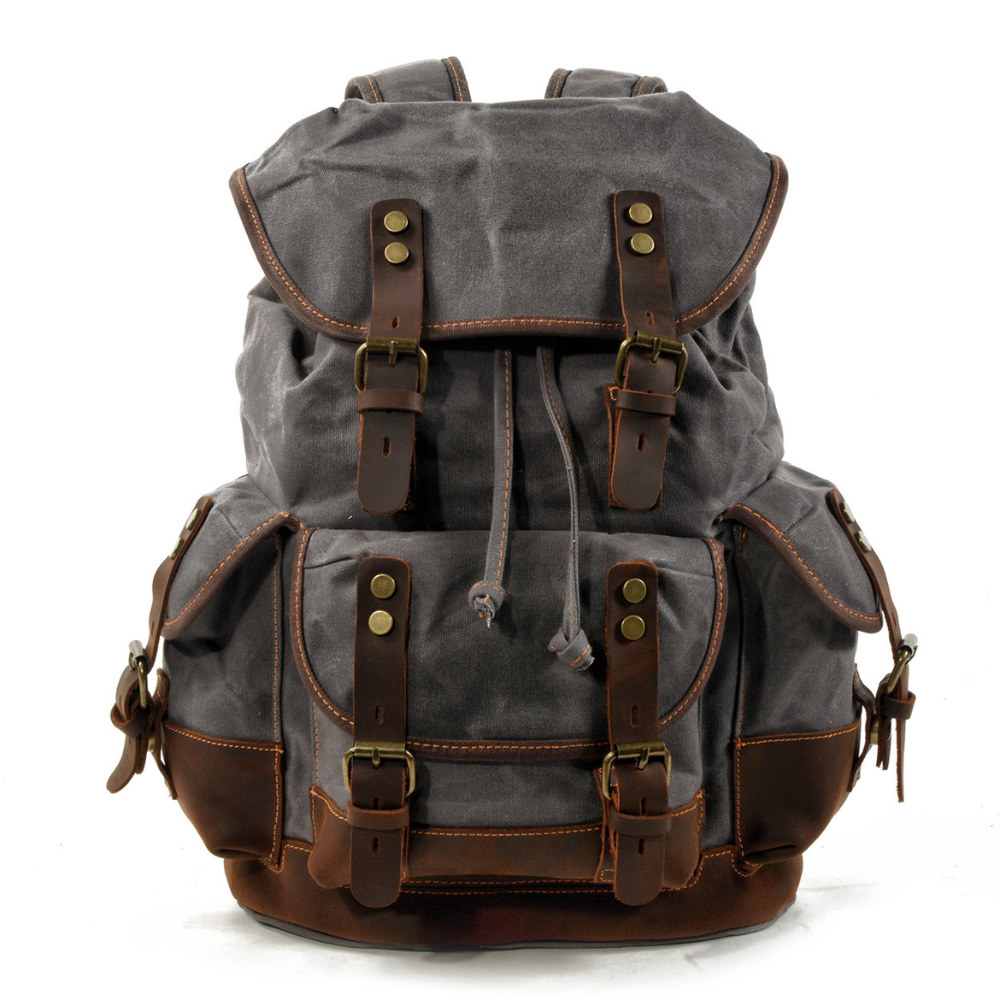 Vintage Wachstuch Canvas Rucksack für Herren - Großer Laptop Tagesrucksack & Reise-Rucksack
