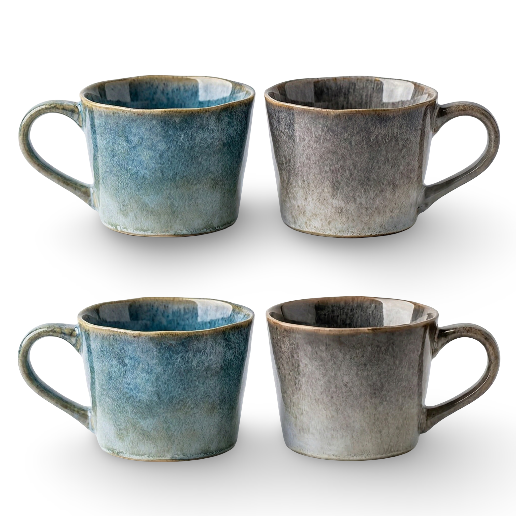 4er Set Vintage Keramik Kaffeetassen - 350ml, Seladon-Glasur, Rustikales Design