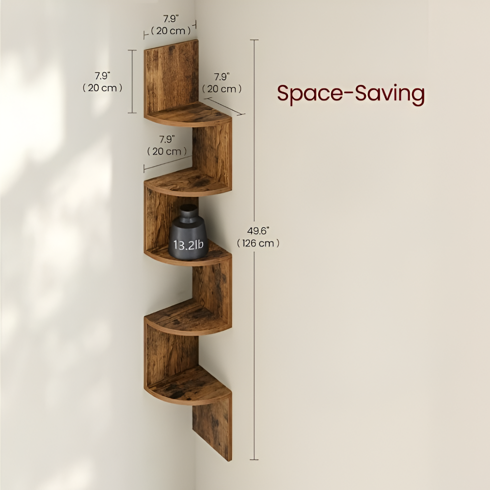 5-Tier Ecke-Wandregal - Stilvolle, Platzsparende Aufbewahrungslösung für Bücher, Pflanzen und Wohnaccessoires in jedem Raum