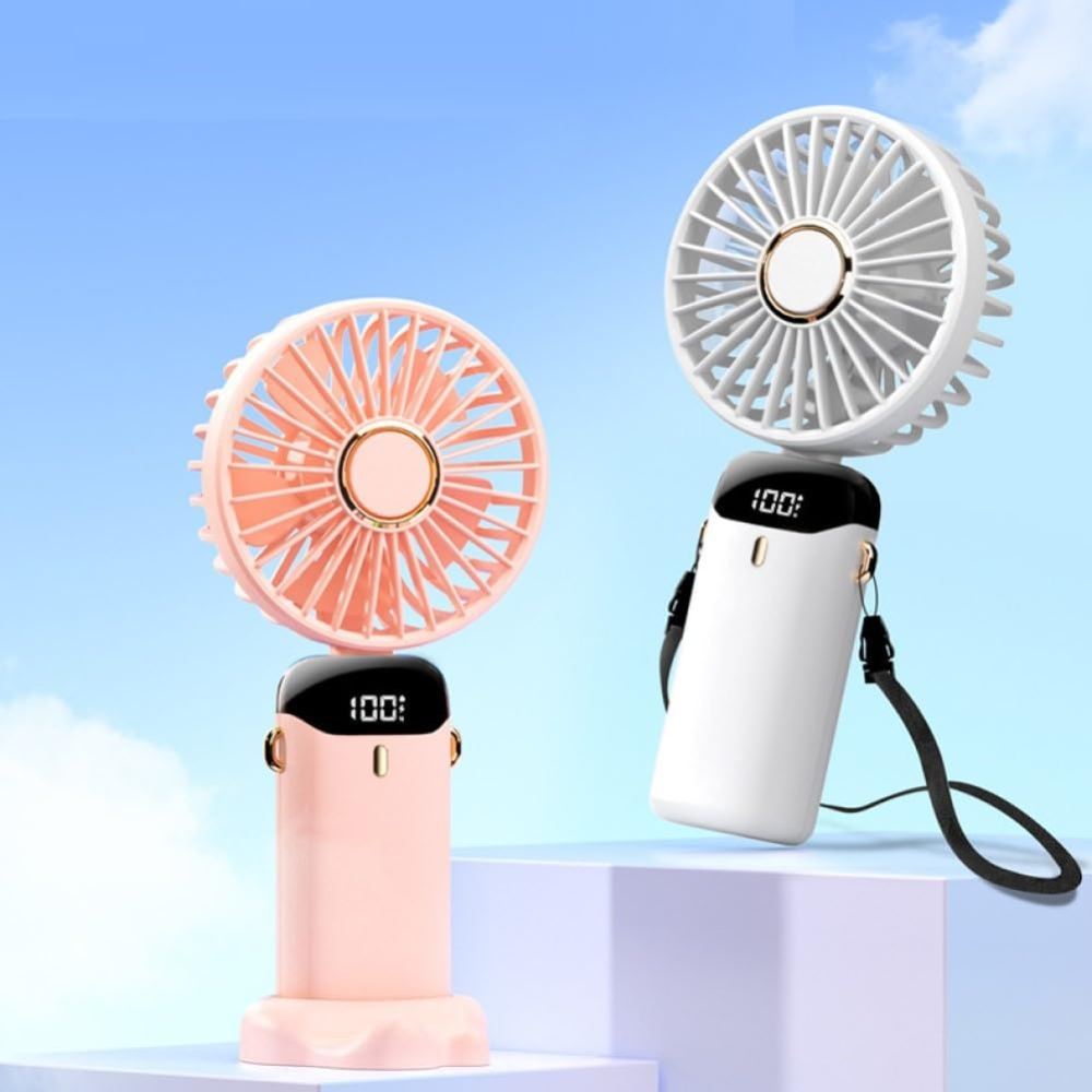 Kompakter USB-Handventilator – tragbarer Mini-Ventilator mit LED-Anzeige, 5 Geschwindigkeitsstufen und klappbarem Design