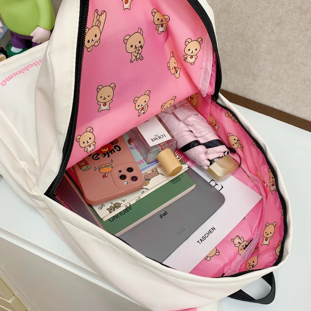 Kawaii Bären-Rucksack 43 × 30 cm – Wasserabweisender Schulrucksack mit Ohren & Frontfach für Schule, Uni & Reisen